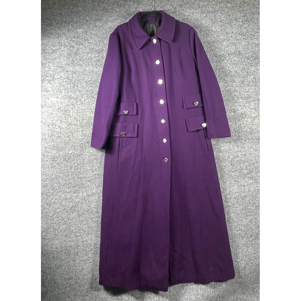 Vintage Lane Bryant Coat Womens L Purple Long Duster Trench Wool Blend Luxury
